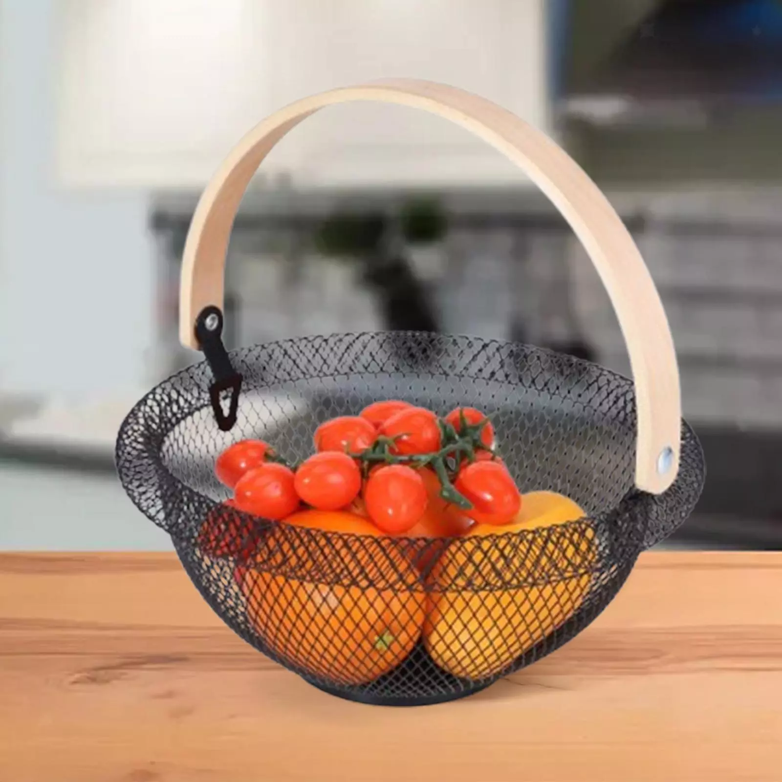 Kitchen Fruit Basket Hanging Round Wire Basket With Handle