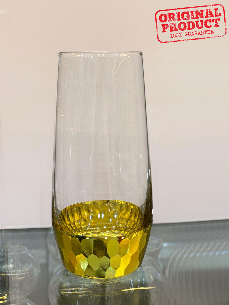 Luxury Handmade Gold Hammered Base Long Glasses Made Of Crystal - Set Of 6