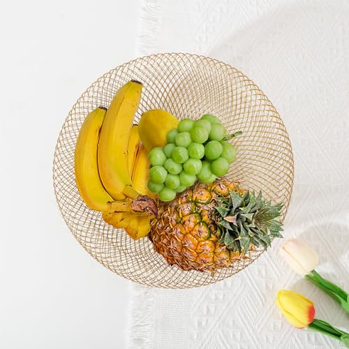 Metal Wire Woven Fruit Storage Bowl Basket For Kitchen, Large Black Mesh Fruit Stand
