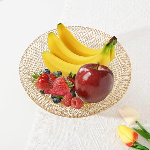 Metal Wire Woven Fruit Storage Bowl Basket For Kitchen, Large Black Mesh Fruit Stand