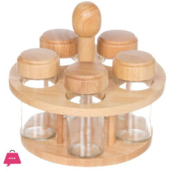Revolving Rubber Wood Spice Rack 5 Pcs