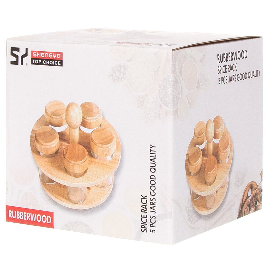 Revolving Rubber Wood Spice Rack 5 Pcs
