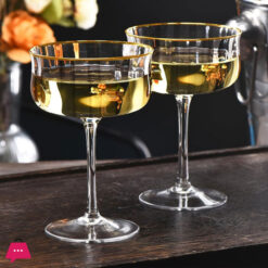 Roxburgh Real Crystal Martini Glass With Gold Rim &Amp; Long Stem - 10Oz - Set Of 6