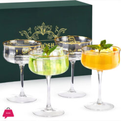 ROXBURGH Real Crystal Martini Glass with Gold Rim & Long Stem - 10oz - Set of 6