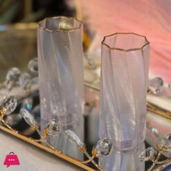 RUSSIAN Gold Rim Ribbed Wave Crystal Highball Glass Set of 6