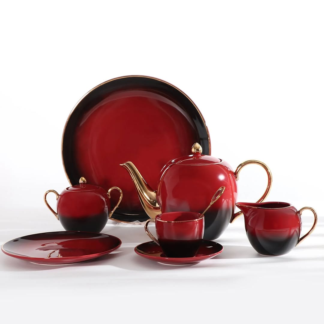 Rustic Elegant Gold Touch Tea Set - 24 Pieces