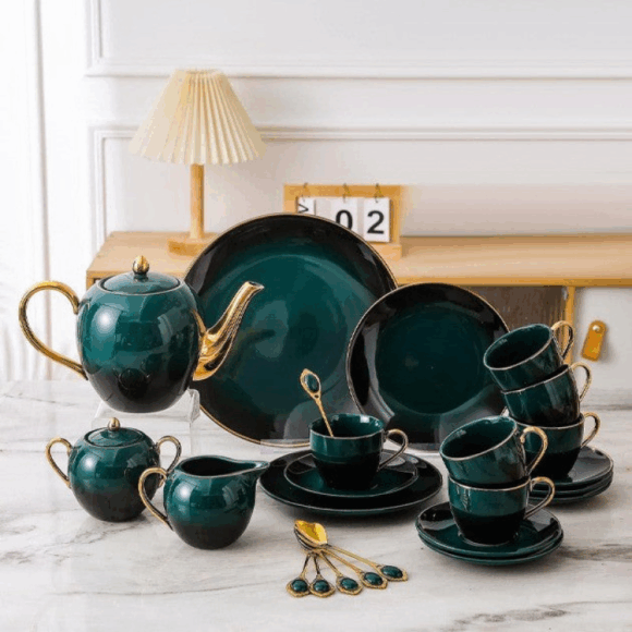 Rustic Elegant Gold Touch Tea Set - 24 Pieces in Pakistan