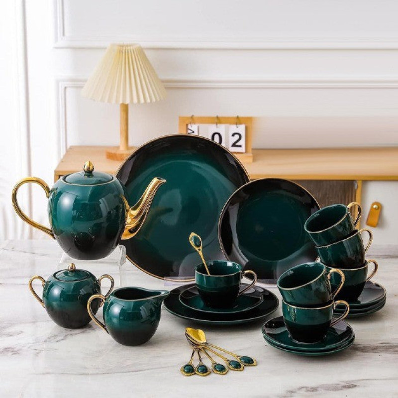 Rustic Elegant Gold Touch Tea Set - 24 Pieces
