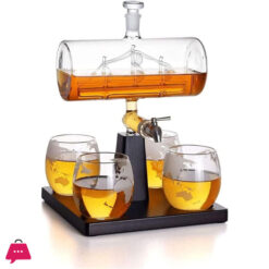 Sailing Ship Design 1000ml Decanter Set With 4 Glass & Beautiful Wooden Stand