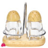 Salt and Pepper Glass Bottle with Wooden Holder Set  Stainless Steel Wood Kit
