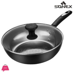 Sonex Non-Stick Classic Wok With Glass Lid - 26cm - Black