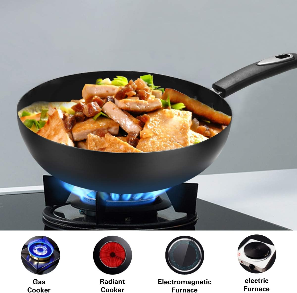 Sonex Non-Stick Classic Wok With Glass Lid - 32 Cm - Black