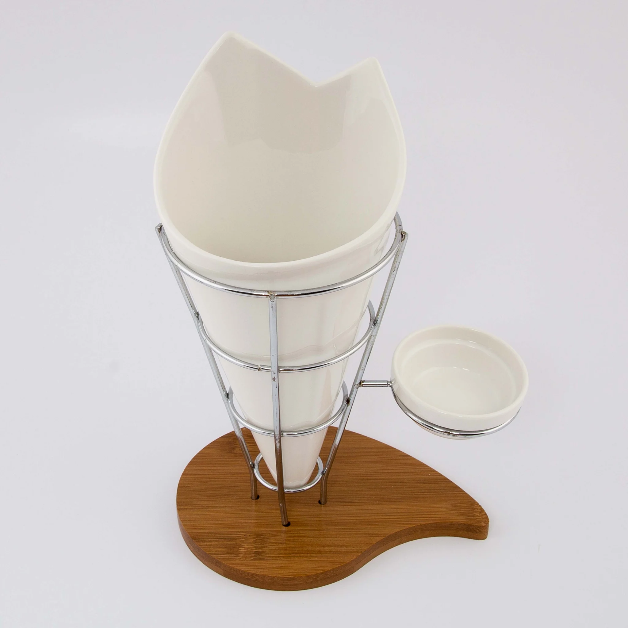 Stylish Serving Dish For Chips With Stand Wood Base