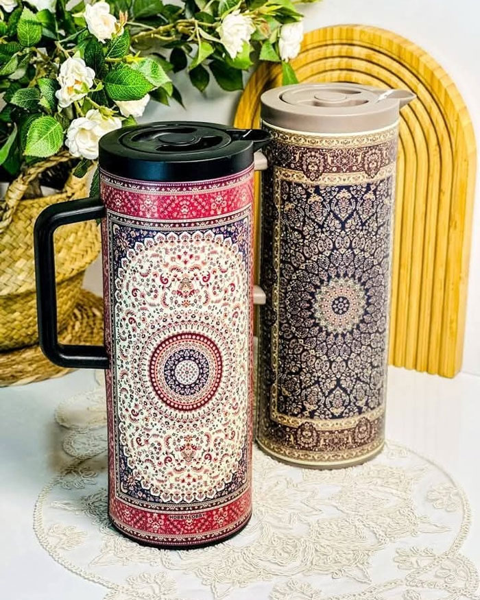 Hobby Lobby 1Liter Colorful Design Water Plastic Body Plastic Handle Thermal Vacuum Flask Coffee Pot