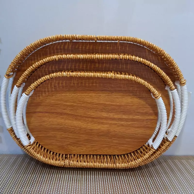 Tray Set Cane Rnd 3Pcs Set
