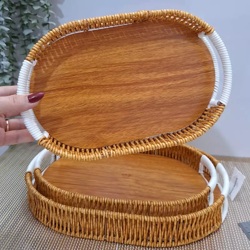 Tray Set Cane Rnd 3Pcs Set