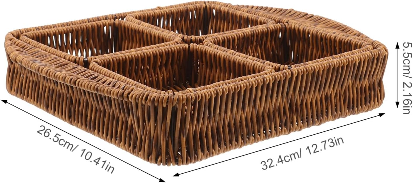 1 Set Rattan Storage Basket Small Square Basket Storage Basket For Snack Dried Fruit Basket Woven Storage Basket Divided Snack Tray Small Basket...