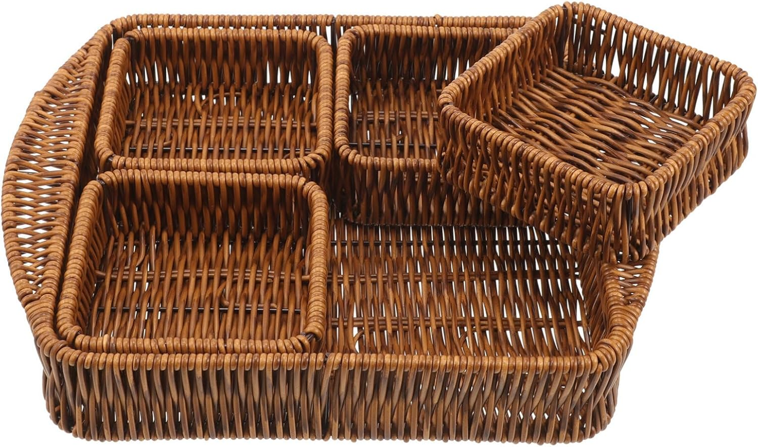 1 Set Rattan Storage Basket Small Square Basket Storage Basket For Snack Dried Fruit Basket Woven Storage Basket Divided Snack Tray Small Basket...