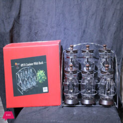 Violet Wooden Top Canister Set With Spoon Acrylic Wooden Base Spice Jar Set