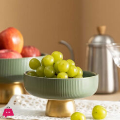 Soup Bowls Ceramic Salad Bowl Base Tall Fruit Tray Circular Vertical Stripe Family Candy Storage Tray Kitchen Supplies 10 Inch