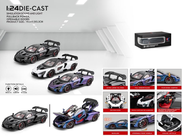 1:24 Mclaren Senna Super Sports Mini Gt Alloy Diecast Model Vehicle Simulation Sound &Amp; Light Birthday Gifts Box For Boyfriend