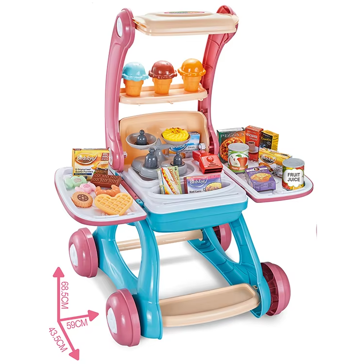 2 In 1 Children Supermarket Toy Trolley Shopping Cart Toys Kids Pretend Play Toys Set