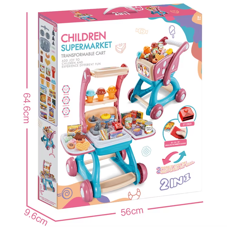2 In 1 Children Supermarket Toy Trolley Shopping Cart Toys Kids Pretend Play Toys Set