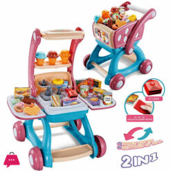 2 in 1 Children Supermarket Toy Trolley Shopping Cart Toys Kids Pretend Play Toys Set