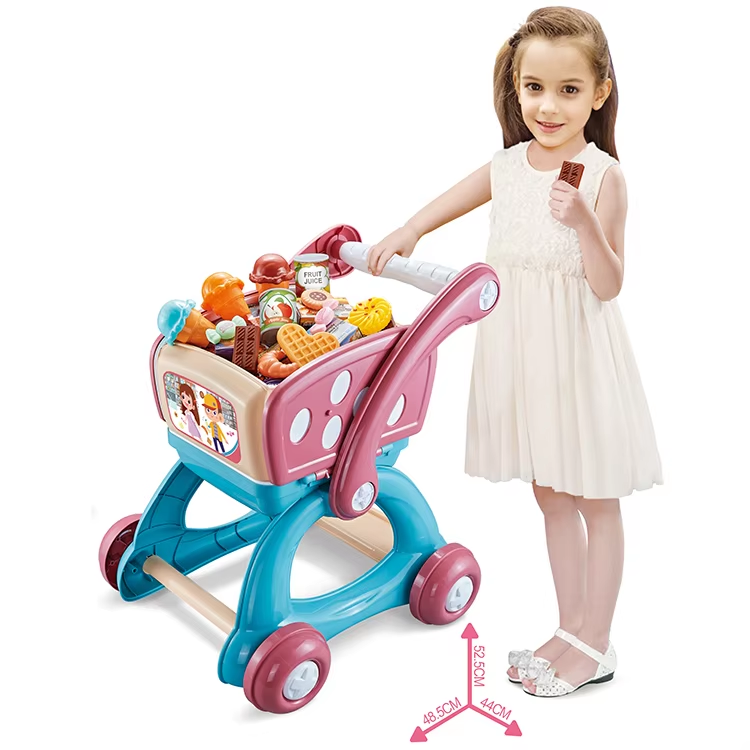 2 In 1 Children Supermarket Toy Trolley Shopping Cart Toys Kids Pretend Play Toys Set