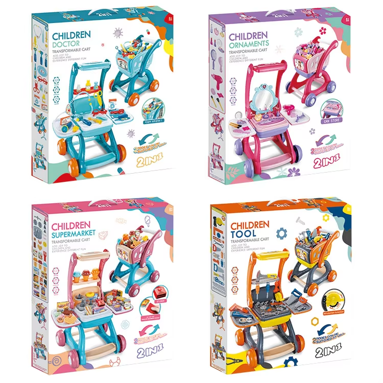 2 In 1 Children Supermarket Toy Trolley Shopping Cart Toys Kids Pretend Play Toys Set