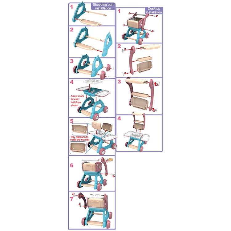 2 In 1 Children Supermarket Toy Trolley Shopping Cart Toys Kids Pretend Play Toys Set