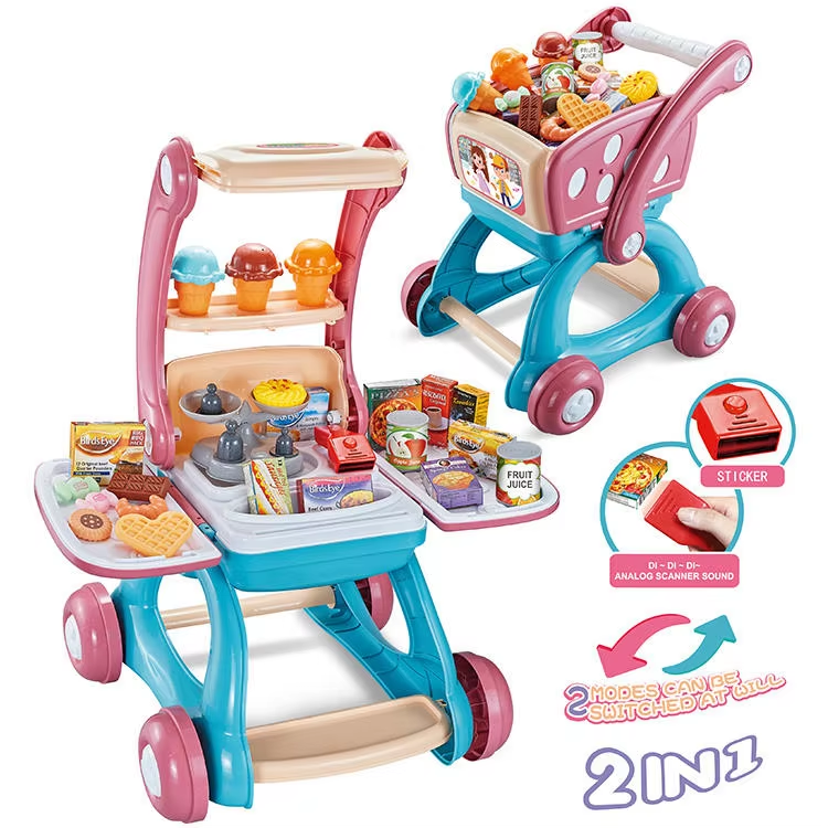 2 In 1 Children Supermarket Toy Trolley Shopping Cart Toys Kids Pretend Play Toys Set