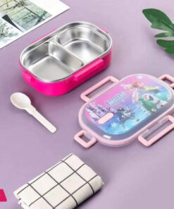 2 Partition Stainless Steel School Lunch Box With Spoon 9 2 Partition Stainless Steel School Lunch Box With Spoon - Image 2