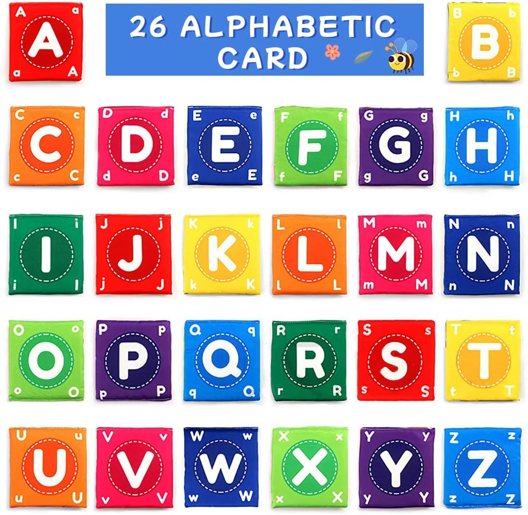 26 Pcs Baby Soft Alphabet Cards, Abc Learning Flash Cards With Storage Bag, Washable