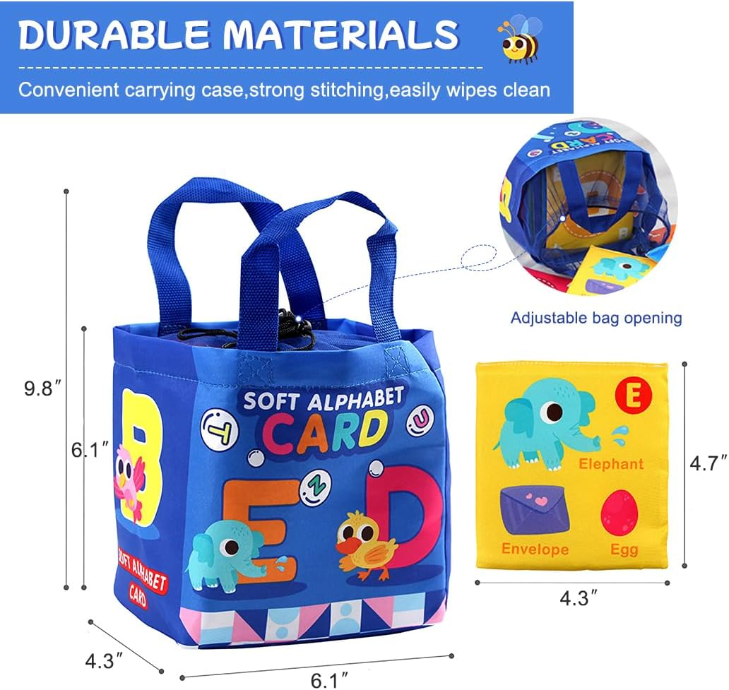 26 Pcs Baby Soft Alphabet Cards, Abc Learning Flash Cards With Storage Bag, Washable
