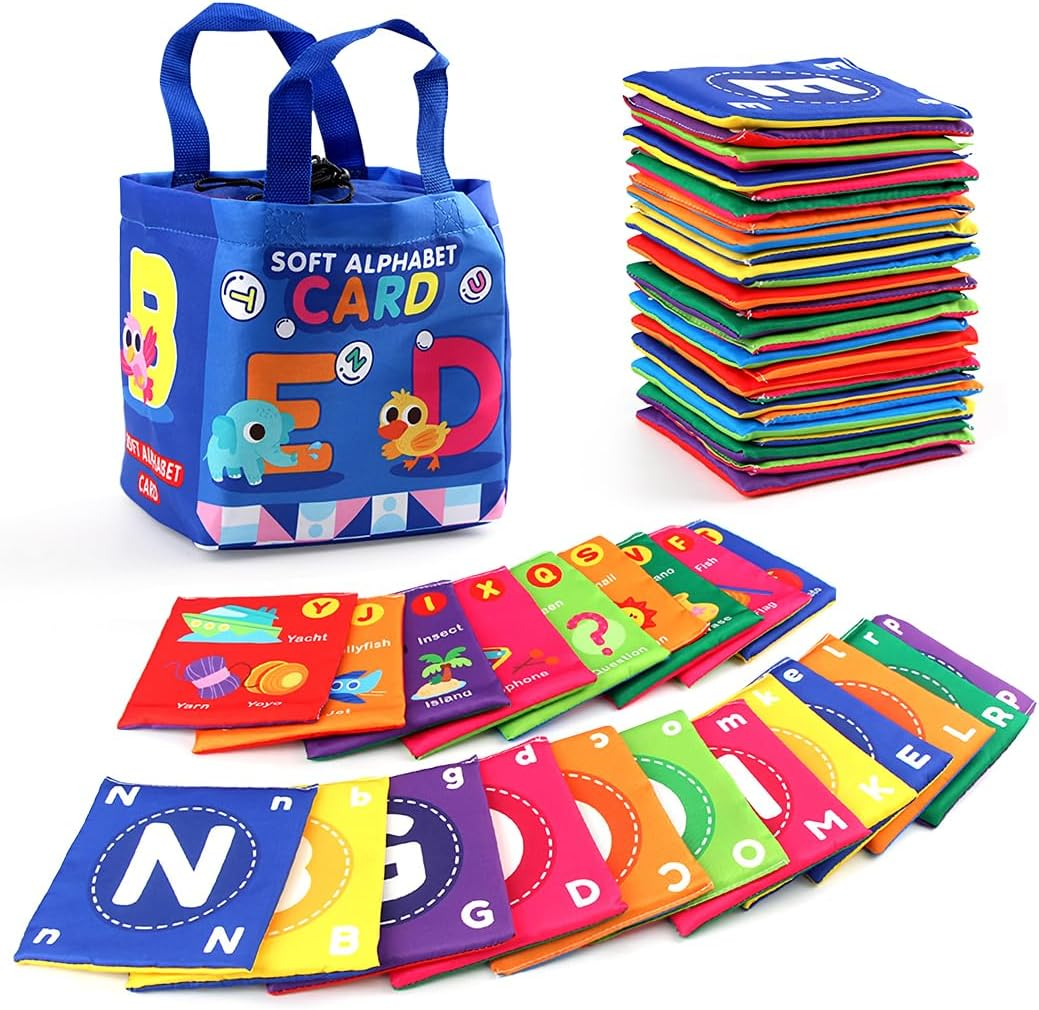 26 Pcs Baby Soft Alphabet Cards, Abc Learning Flash Cards With Storage Bag, Washable
