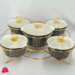 Chafing Dish Buffet Set Ceramics Chafer With Marble Finish Chafer And Buffet Warmer Round - 5 Pcs
