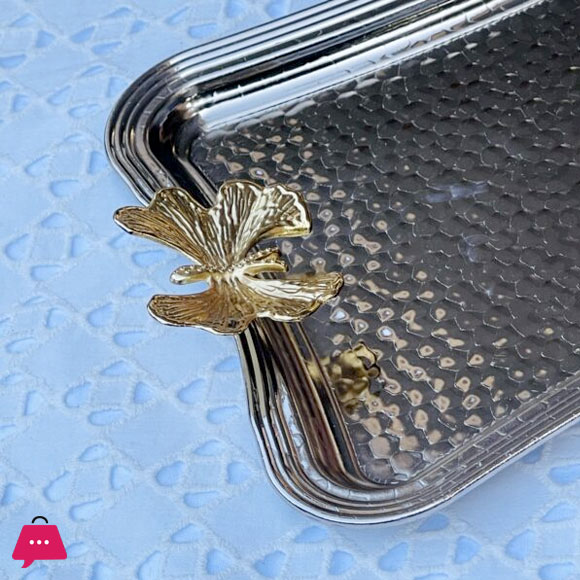 Butterfly Turkish Elegance &Amp; Silver Serving Tray 30 X 19Cm 4 Butterfly Turkish Elegance &Amp; Silver Serving Tray 30 X 19Cm - Image 2