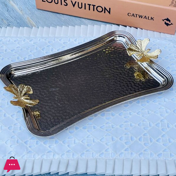 Butterfly Turkish Elegance &Amp; Silver Serving Tray 30 X 19Cm 3 Butterfly Turkish Elegance &Amp; Silver Serving Tray 30 X 19Cm