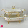 Chafing Dish Buffet Set Ceramics Chafer With Marble Finish Chafer And Buffet Warmer - White Rectangle