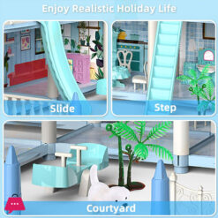 Children‘s Toy Snow Princess Doll House Villa Castle Girl Home Toy 4 Story 14 Rooms