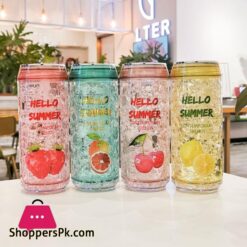 Crack Style Refrigerator Ice Cup Cans Plastic Reusable Cup Double-Layer Plastic Water Bottle with Straw