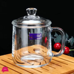 Delisoga Glass Transparent Coffee Mug with Lids 360ml
