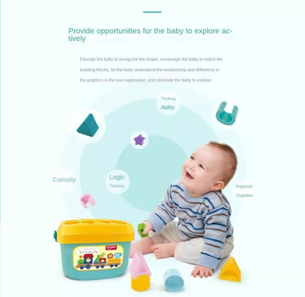 Huanger Babys First Alphabet Block Shape Sorting Blocks – 16 Colorful Pieces