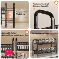Kitchen Under Sink Adjustable Pot Rack Multifunctional Dish Pans Storage Rack Countertop Basket