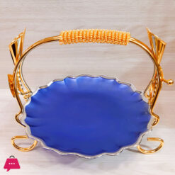 Orchid Golden Glass Platter With Handle Stand
