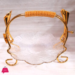 Orchid Golden Glass Platter With Handle Stand