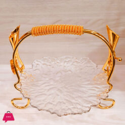Orchid Golden Glass Platter With Handle Stand