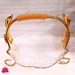 Orchid Golden Glass Platter With Handle Stand