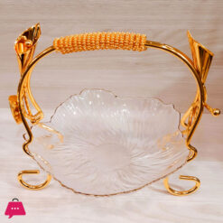 Orchid Golden Glass Platter With Handle Stand